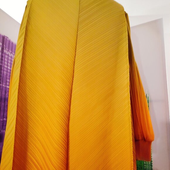 Elegant Accordian Graduated Tan/Orange Ankle Length dress with long sleeves - Picture 3 of 7